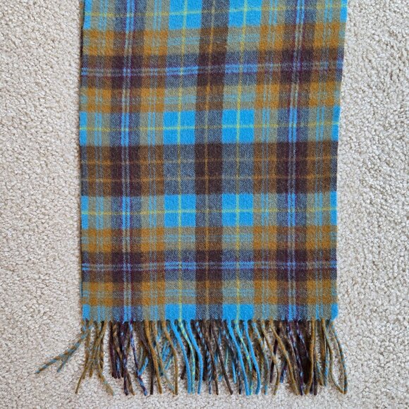 Accessories - Plaid Cashmere Woven Scarf Blue Brown